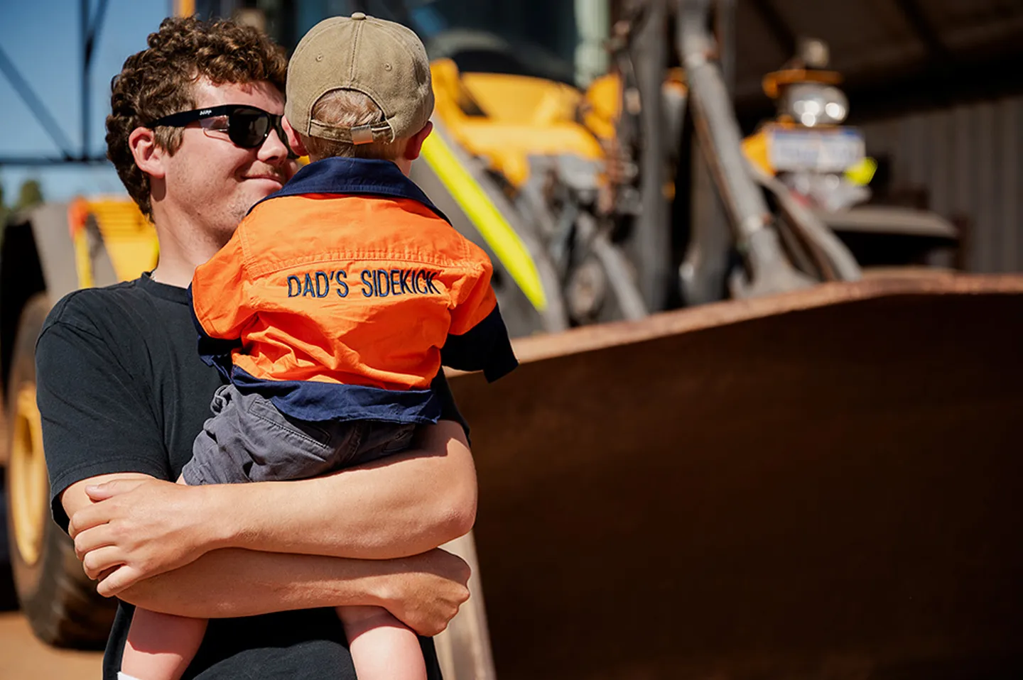 Father with his sidekick in hi-vis